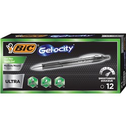 Bic Gelocity Gel Pen Ultra 0.7mm Medium Black Pack of 12
