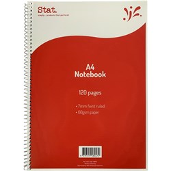 STAT NOTEBOOK A4 7MM RULED 60Gsm Red 120 Pages