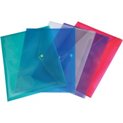 STAT DOCUMENT WALLET A4 PP WITH BUTTON ASSORTED PACK OF 10