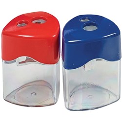 STAT SHARPENER DOUBLE Metal With Canister Assorted