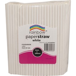 RAINBOW PAPER STRAWS 6MM WHITE Pack of 250