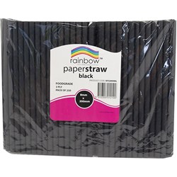 RAINBOW PAPER STRAWS 8MM BLACK Pack of 250