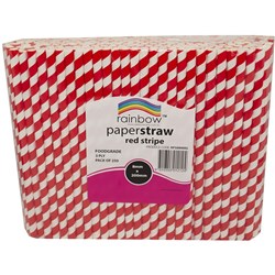 RAINBOW PAPER STRAWS 8MM RED STRIPE Pack of 250