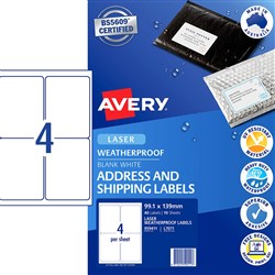 AVERY WEATHER PROOF LABELS Laser 99.1x139mm White Pack of 40