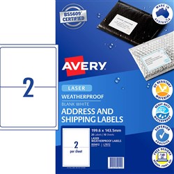 AVERY WEATHER PROOF LABELS Laser 199.6x143.5mm White Pack of 20