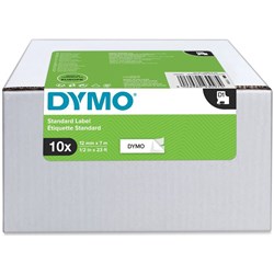 Dymo D1 Label Cassette Tape 12mm x 7m Black on White Value Pack of 10