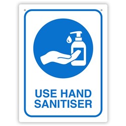 DURUS HEALTH AND SAFETY SIGN WALL SIGN USE HAND SANITISER BLUE AND WHITE 400143736