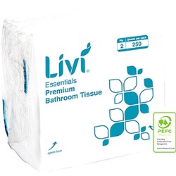 LIVI ESSENTIALS TOILET PAPER INTERLEAVED 2 PLY 250SHT CTN36 1006