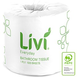 Livi Basics Toilet Paper Rolls 1 ply 1000 Sheets Box of 48