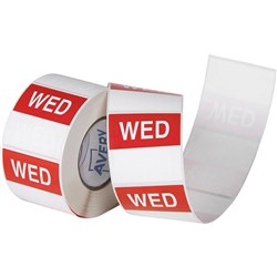 Avery Food Rotation Square Label 40mm Wednesday Red roll of 500 Minimum buy of 5