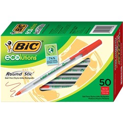 BIC ECOLUTIONS BALLPOINT PEN ROUND STIC MEDIUM RED BOX OF 50