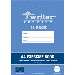 WRITER PREMIUM EXERCISE BOOK A4 8MM RULED 96 PAGES