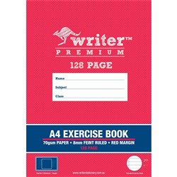 WRITER PREMIUM EXERCISE BOOK A4 8MM RULED 128 PAGES