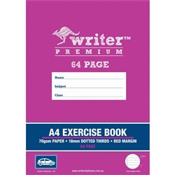 WRITER PREMIUM EXERCISE BOOK A4 18MM DOTTED THIRDS 64 PAGE