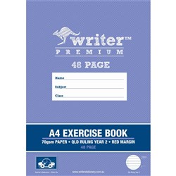 WRITER PREMIUM EXERCISE BOOK A4 QUEENSLAND YEAR 2 RULED 48 PAGES