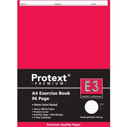 PROTEXT PREMIUM EXERCISE BOOK A4 8MM RULED RED INSERT 96 PAGES