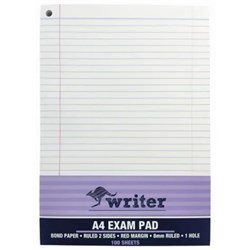 Writer Bond Pad A4 Exam Ruled 1 Hole 100 Sheets