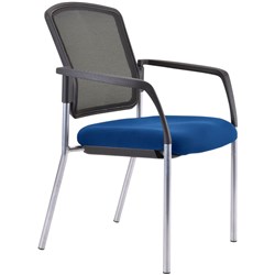 BURO LINDIS 4 LEG CHAIR NO ARMS SILVER POWDERCOATED FRAME BLUE FABRIC SEAT MESH BACK