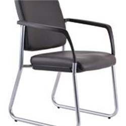 BURO LINDIS SLED BASE CHAIR WITH ARMS SILVER POWDERCOATED FRAME BLACK PU SEAT AND BACK