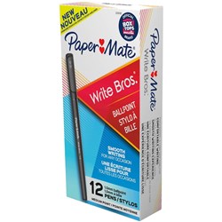 PAPERMATE WRITE BROS BALLPOINT PEN MEDIUM 1MM BLACK PACK OF 12