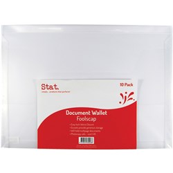 STAT FOOLSCAP DOCUMENT WALLET WITH GUSSET CLEAR PK10 34523