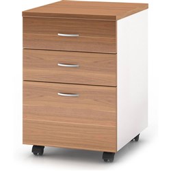 OM PREMIERE 3 DRAWER MOBILE PEDESTAL 468W X 510D X 685H VIRGINIA WALNUT AND WHITE