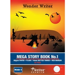WONDER WRITER MEGA STORY BOOK 330X240MM PLAIN/14MM DOTTED THIRDS + MARGIN 64 PAGE