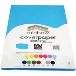 RAINBOW COVER PAPER 125GSM A3 BRIGHT BLUE PACK 100 SHEETS