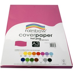 RAINBOW COVER PAPER 125GSM A3 HOT PINK PACK 100 SHEETS