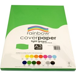 RAINBOW COVER PAPER 125GSM A3 LIGHT GREEN PACK 100 SHEETS