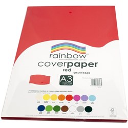 RAINBOW COVER PAPER 125GSM A3 RED PACK 100 SHEETS