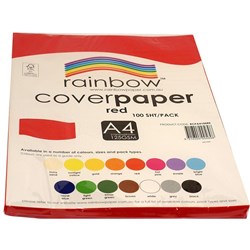 RAINBOW COVER PASTEL A4 RED 125GSM PACK 100