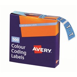 AVERY ALPHABET CODING LABEL T SIDE TAB 25X38MM BLUE PACK OF 500