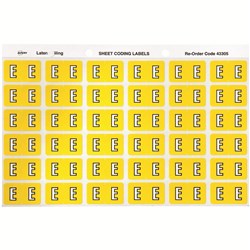 ALPHABETICAL COLOUR CODING LABEL SHEET E PK OF 180