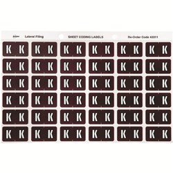ALPHABETICAL COLOUR CODING LABEL SHEET K PK OF 180