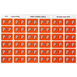 ALPHABETICAL COLOUR CODING LABEL SHEET P PK OF 180