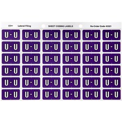 ALPHABETICAL COLOUR CODING LABEL SHEET U PK OF 180