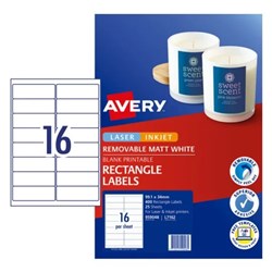 AVERY L7162REV LASER LABEL ADDRESS 16/SHT 99.1X34MM WHITE REMOVABLE PK400
