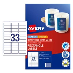 AVERY L7157REV LASER LABELS REMOVABLE 33/SHT 64X24.3MM