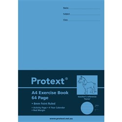 PROTEXT EXERCISE BOOK A4 8MM RULED 70GSM 64 PAGE RED MARGIN HORSE