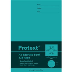 PROTEXT EXERCISE BOOK A4 8MM RULED 70GSM 128 PAGE RED MARGIN OWL