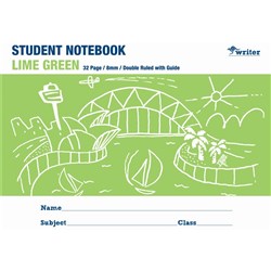 WRITER STUDENT NOTEBOOK 175X240MM 8MM DOUBLE RULED 32 PAGES LIME GREEN