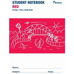 WRITER STUDENT NOTEBOOK 175X250MM 12MM SINGLE RULED 64 PAGES RED