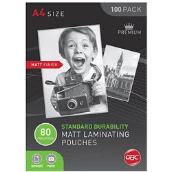 GBC LAMINATING POUCHES A4 80 MICRON MATT BOX 100
