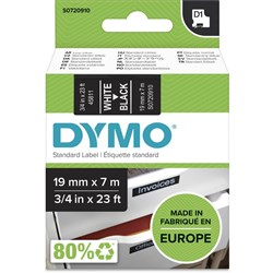 DYMO D1 LABEL CASSETTE TAPE 19mm x 7M White on Black