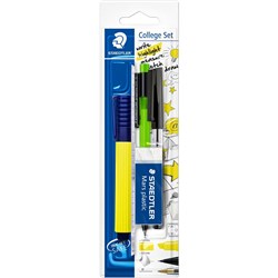 STAEDTLER STUDENT COLLEGE SET HIGHLIGHTER , PEN ,  ERASER , PENCIL & RULER