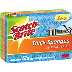 SCOTCHBRITE ANTIBACTERIAL THICK HANDY SPONGES PKT 3