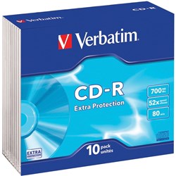 VERBATIM DATALIFE+ RECORDABLE CD-R 80MIN 700MB 52X SLIM CASE PKT10