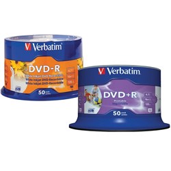 DVD-R 4.7GB WHITE INKJET PRINTABLE 50PK VERBATIM SPN50