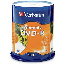 DVD-R 4.7GB WHITE INKJET PRINTABLE 100PK VERBATIM 95153 SP100